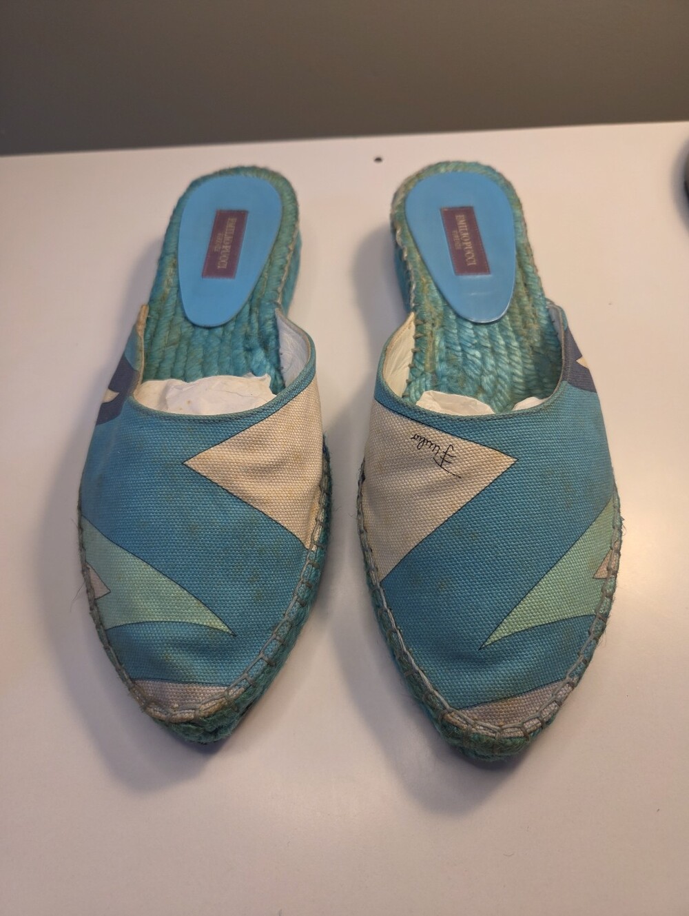 Emilio Pucci Women’s Striped Slip-On Blue Patterned Espadrille Slip-On Mules